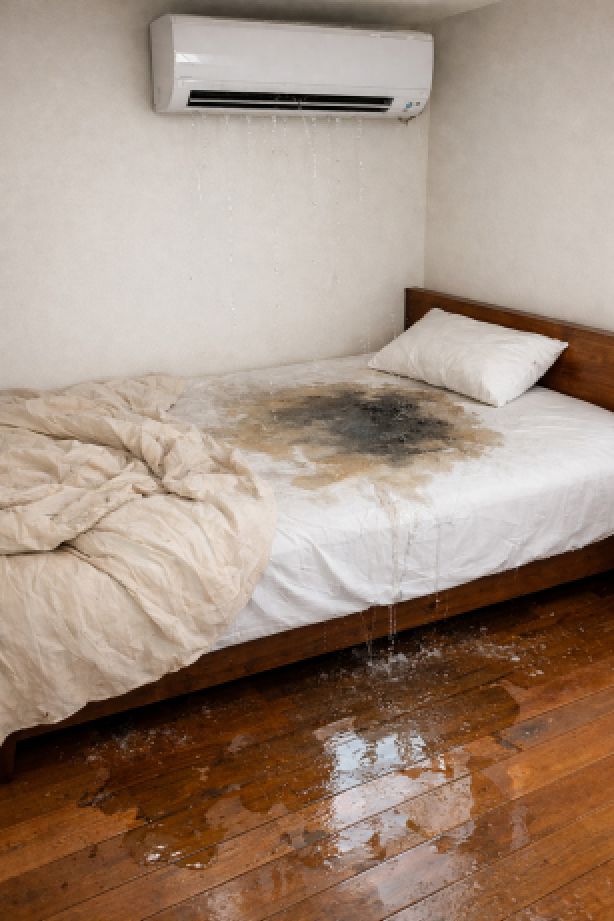 エアコン水漏れで汚れた布団ベッドマットレス