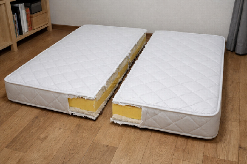 半分に切断したベッドマットレス