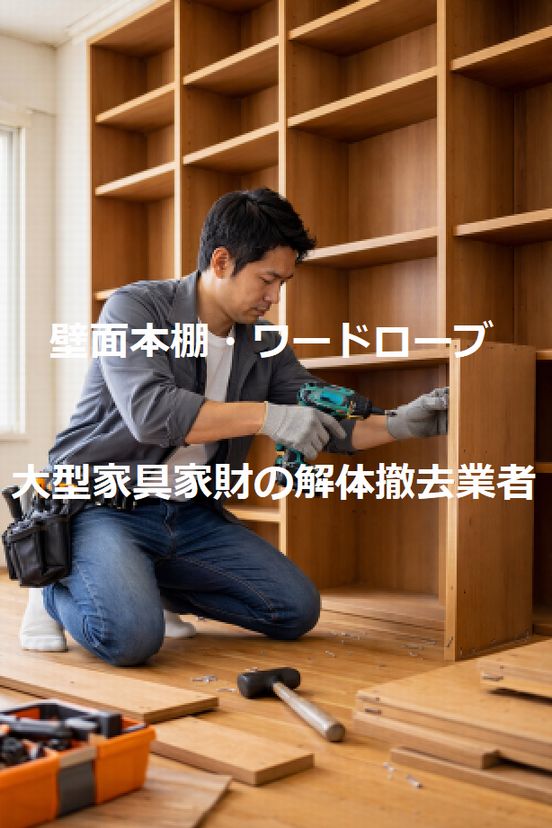 壁面本棚 壁面ワードローブ 壁面家具解体処分代行業者ハピネス