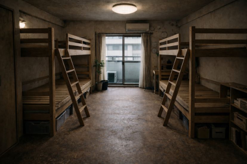 部屋にある２段ベッド２セット