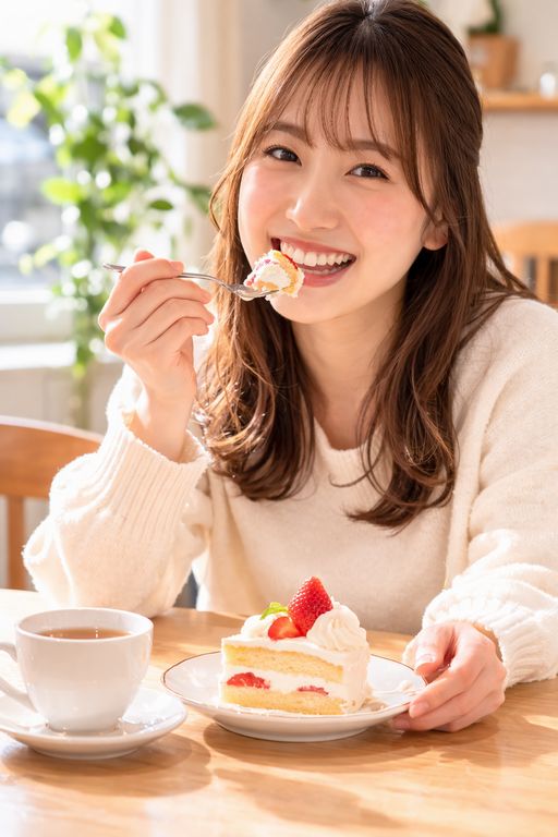 ケーキを食べる女性