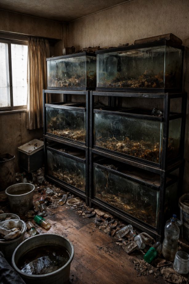 電源故障で腐った水槽中身と水槽撤去処分｜脳卒中・クモ膜下出血入院