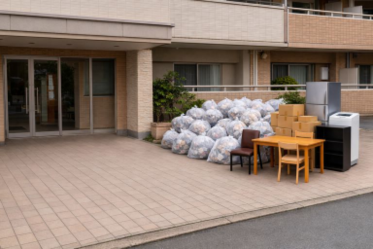 屋外に置かれたごみ