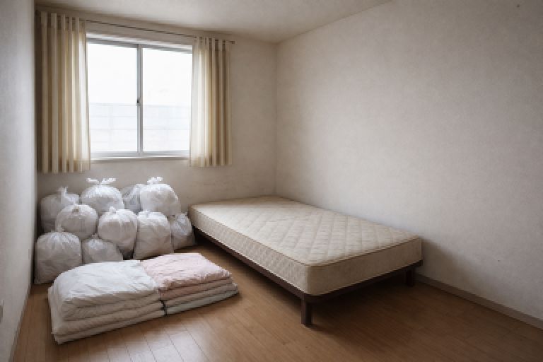 ベッドとごみ袋